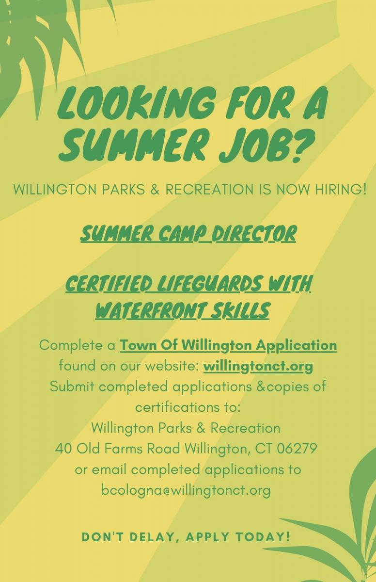 2021 SUMMER JOBS Willington CT