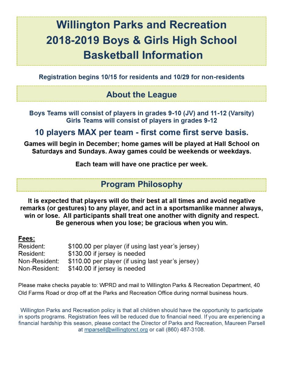 High School Rec Basketball Registration