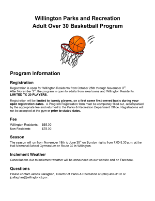 Over 30 Basketball Registration Now Open