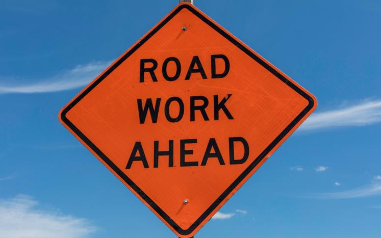 Road Work ahead sign for July 17, 18, 21, 2025. Eldredge, Marco, Tinkerville and Blair